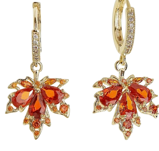 Gold Small Hoop Dangle Leaf Earrings